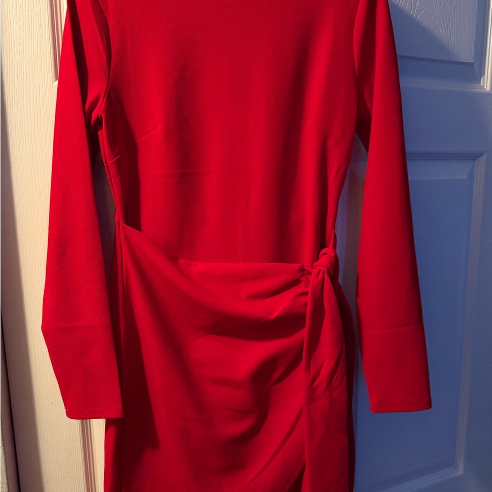 Express Vibrant Red Long Sleeve Dress